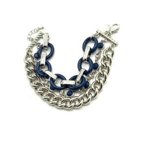 LIA SOFIA Wayfinder Silver Navy Three Strand Chain Resin Bracelet